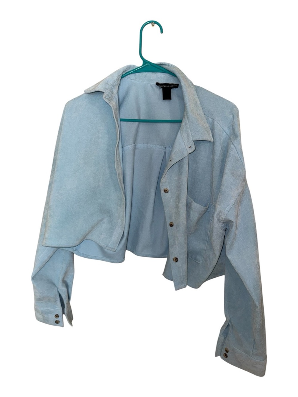 Light Blue Suede Cropped Jacket - Women